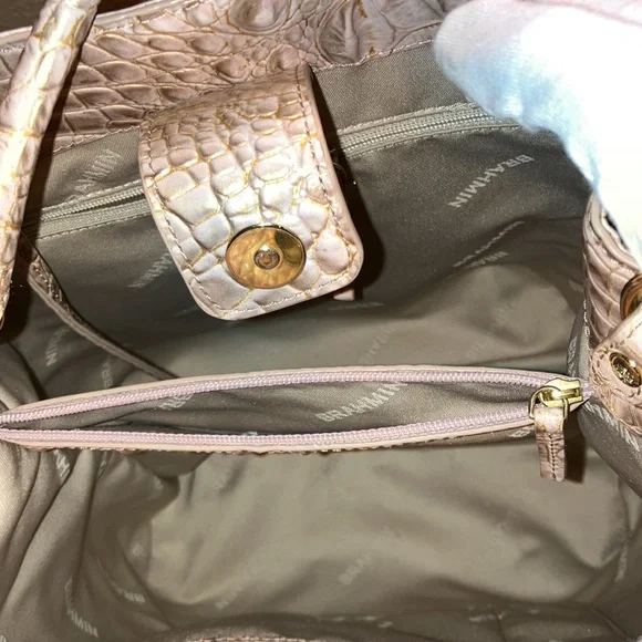 Brahmin Amelia Chiffon roseleaf croc embossed leather bucket bag